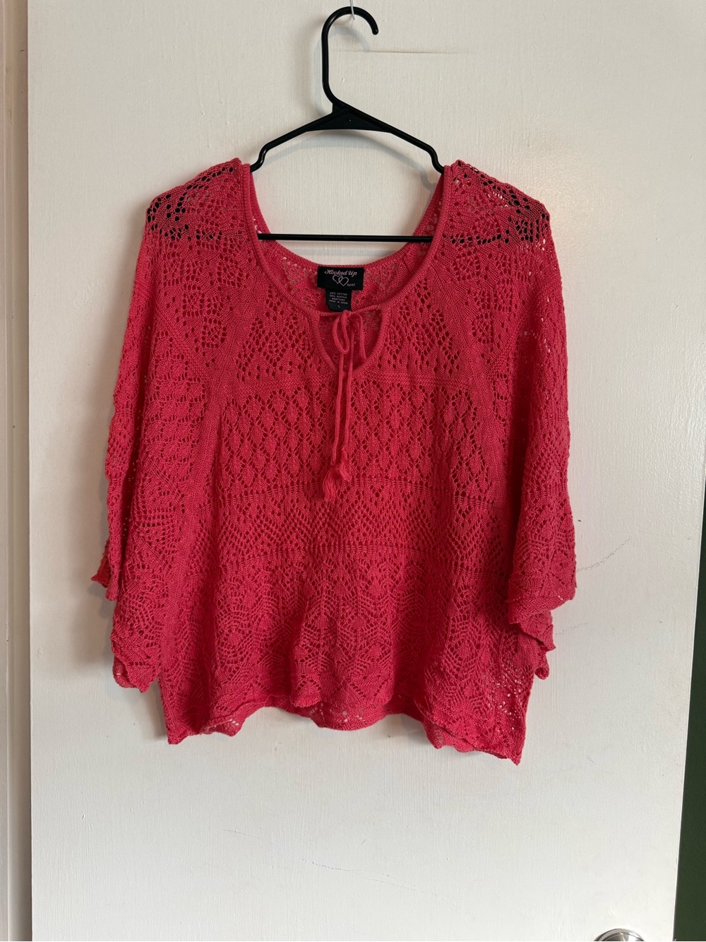 Hooked Up by IOT pink open pointelle knit butterfly sleeve sweater blouse